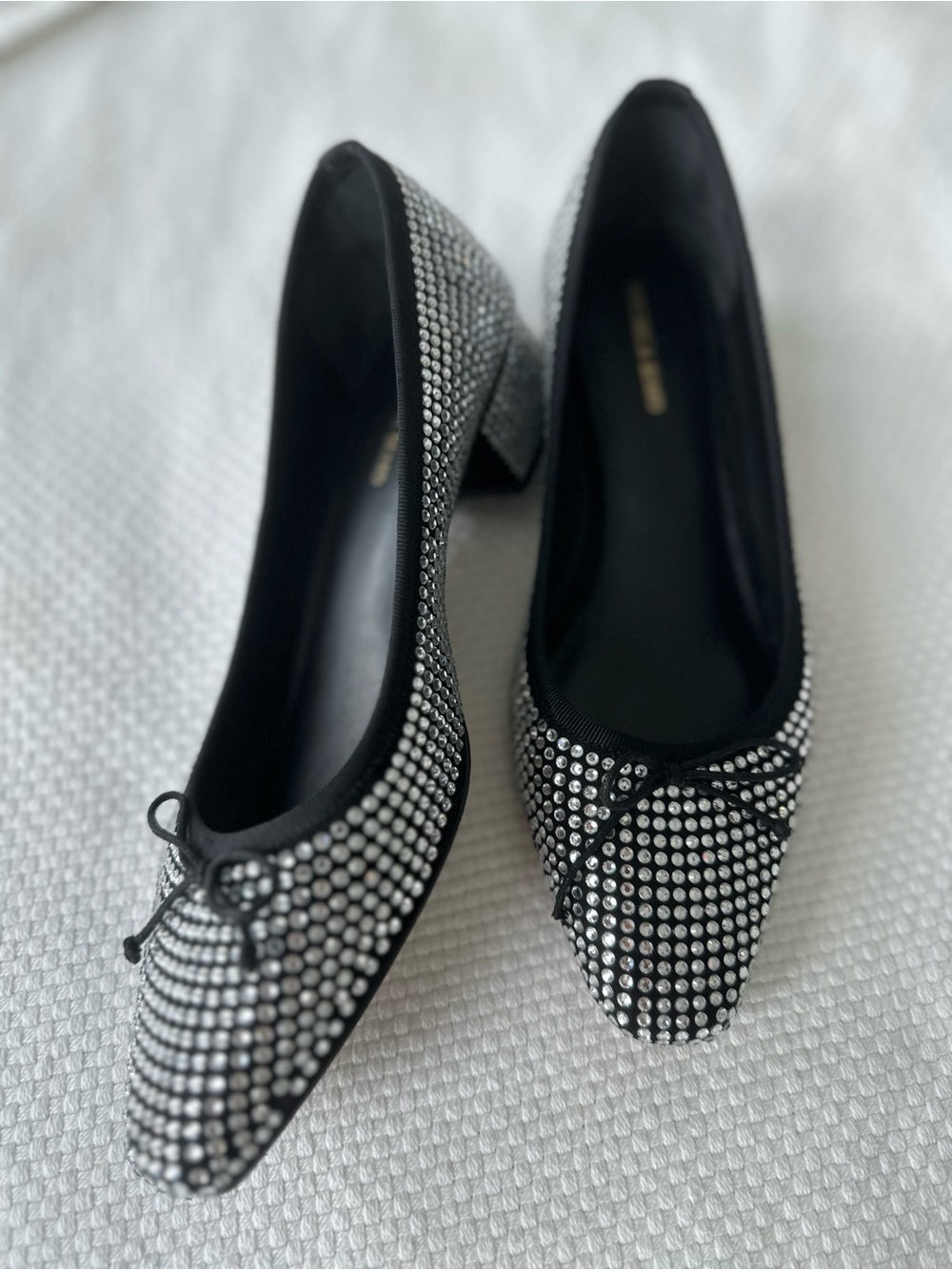 Veronica Beard Black Rhinestone-Studded Ballet Flats with Bow